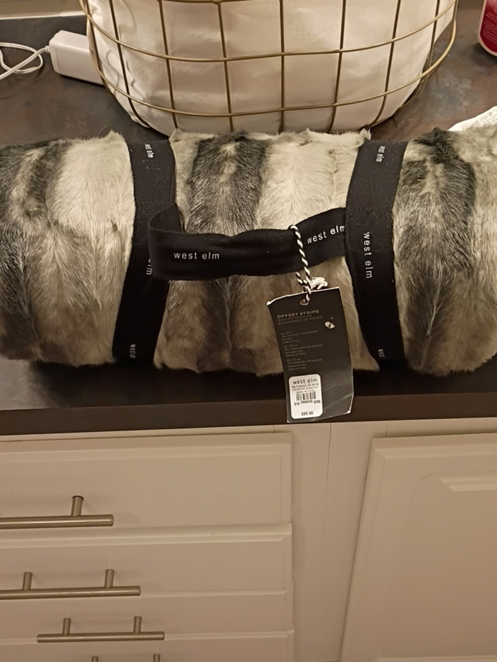 West Elm Plush Faux Fur Throw in Mixed Gray Tones